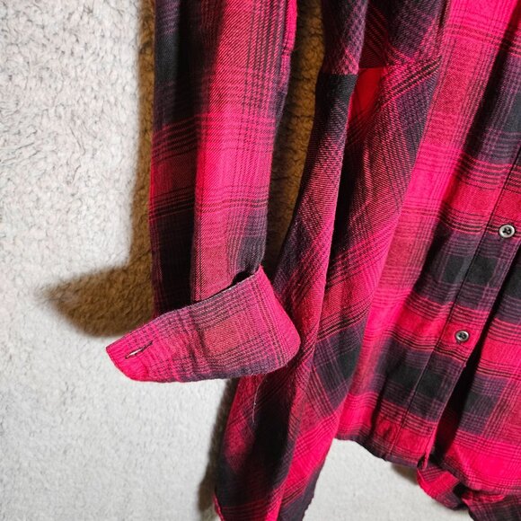 VTG Woman American Blues Red Black Plaid Embroidered Button-Up Long Sleeve Shirt - Picture 8 of 14